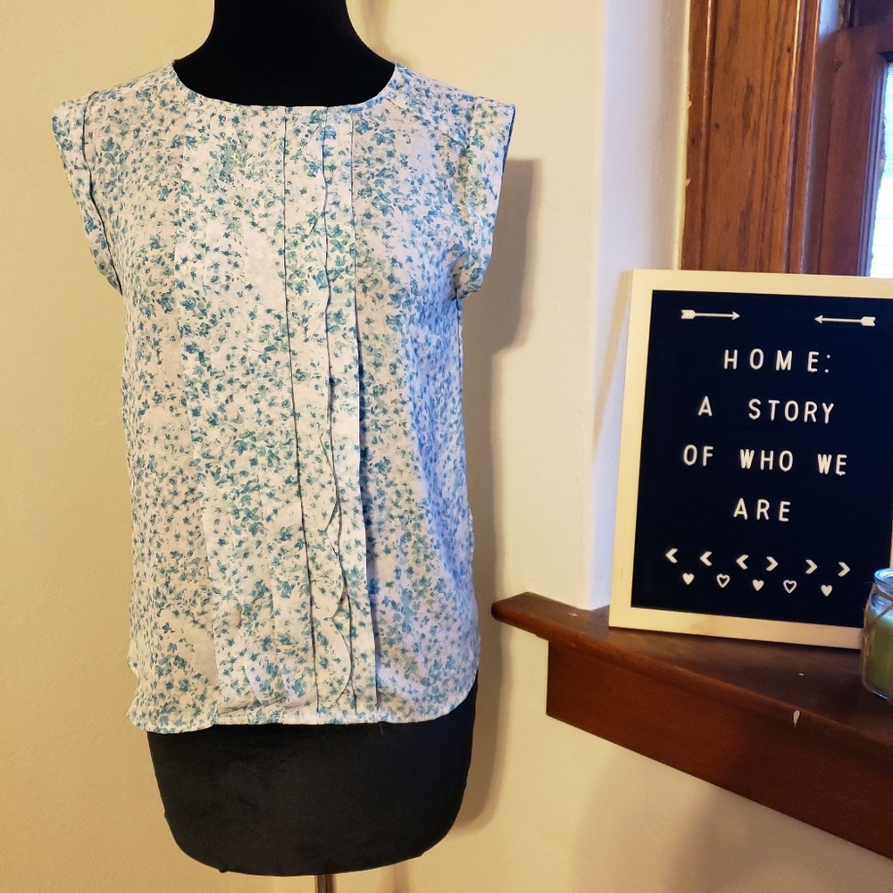 LC Lauren Conrad Blue/White Chiffon Top XS